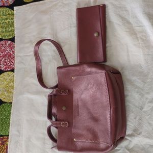Portland Leather goods mini crossbody tote in Disco and Rancher wallet in Disco